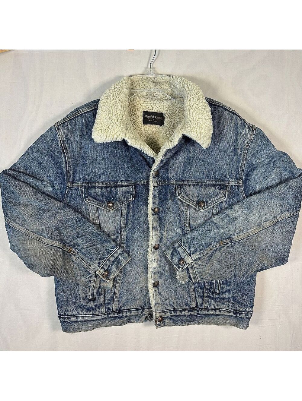 VTG 80s Reed St. James Sherpa Lined Denim Trucker Jacket Made in USA XL